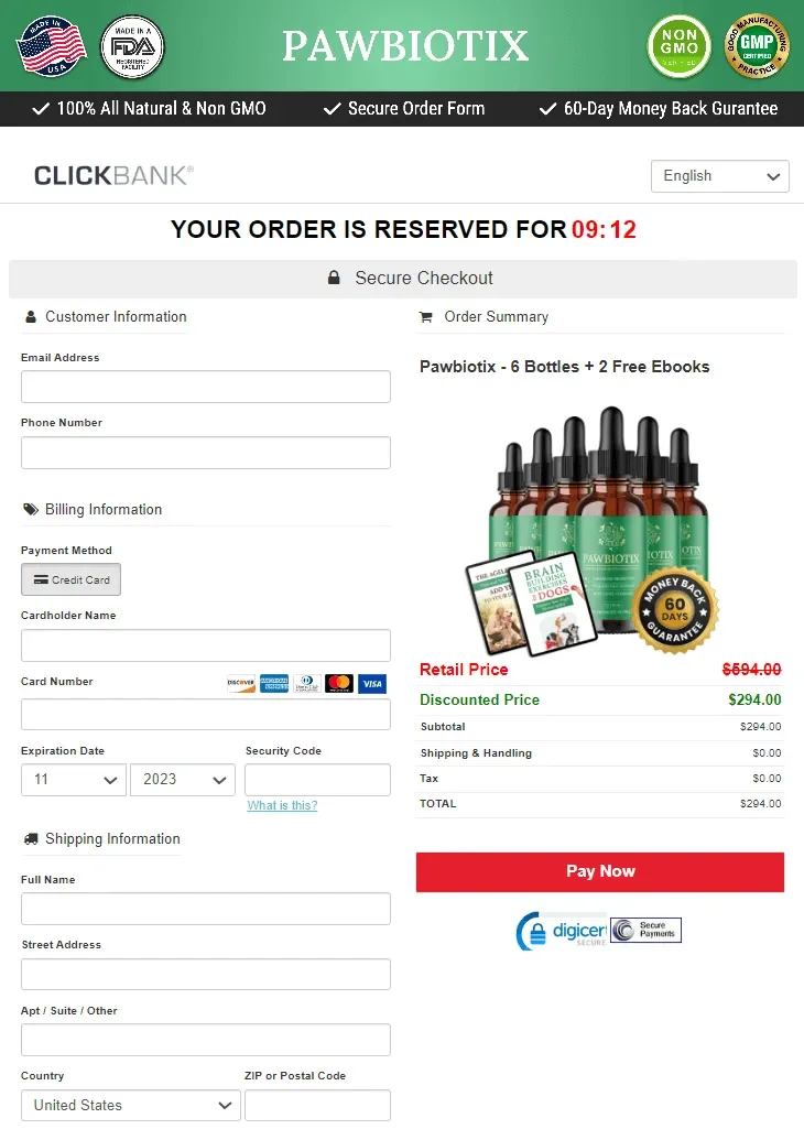 Pawbiotix Official Website Secure Order Page